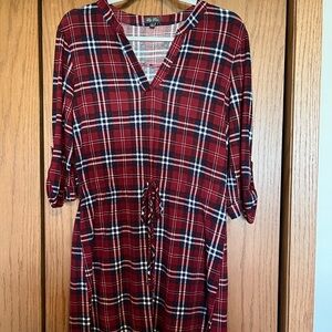 Red Plaid V-Neck Dress
